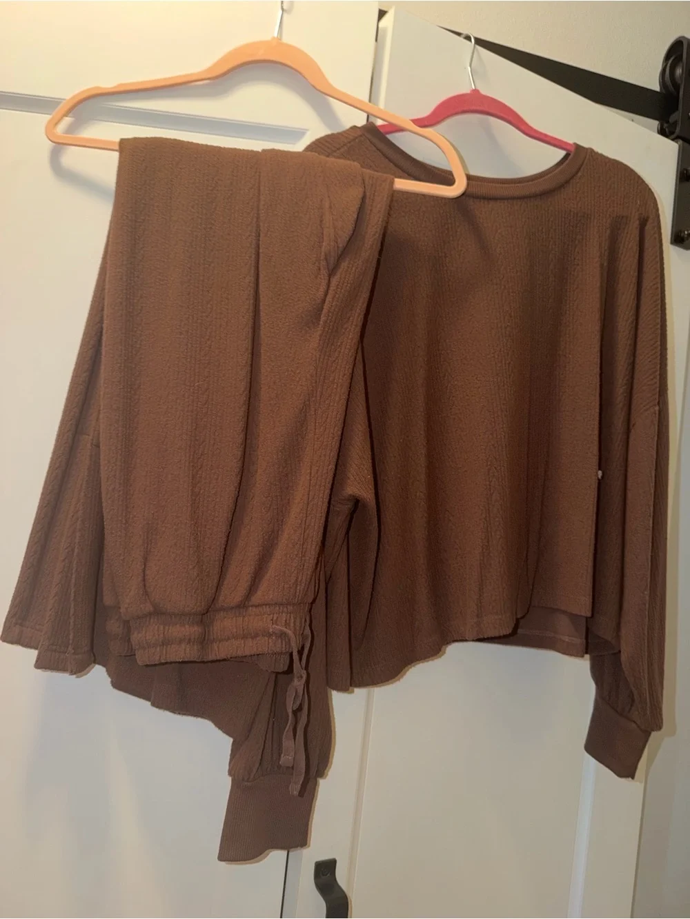 Adyson Parker Brown Ribbed Lounge Top & wide leg pant Set
